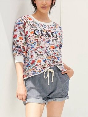 Anthropologie Maeve Floral Ciao Animal Tropical Print Crewneck Sweater Small